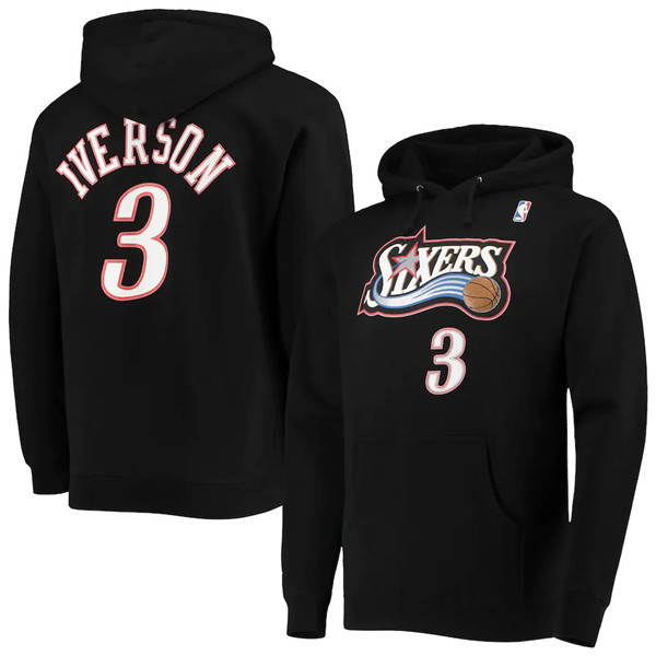 Men's Philadelphia 76ers #3 Allen Iverson 2021 Black Pullover